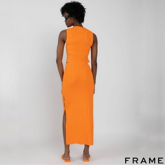 FRAME **NWT** Mixed Rib Cutout Skirt in Bright Tangerine - Picture 4 of 15